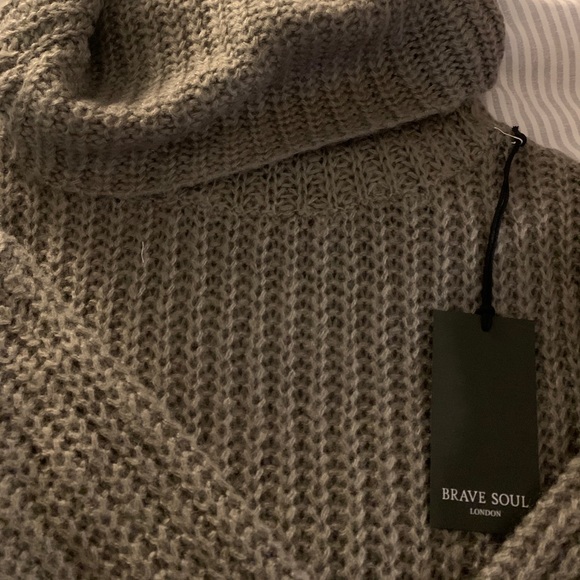 Gray Knit Cowl Neck Sweater Dress - Picture 2 of 3